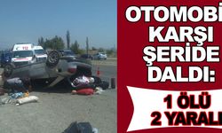 OTOMOBİL KARŞI ŞERİDE DALDI: 1 ÖLÜ 2 YARALI