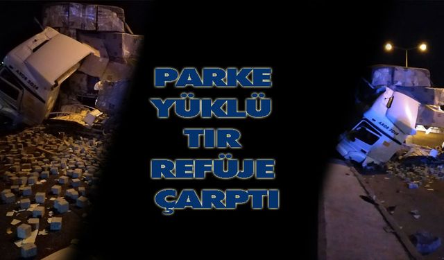 Parke yüklü tır refüje çarptı